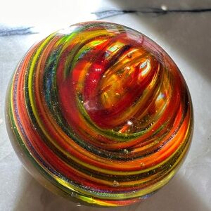 Vintage hand blown glass art swirling colors paperweight